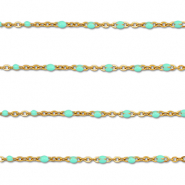 Appr&ecirc;ts en acier Inox cha&icirc;ne maille jaseron 1mm Dor&eacute;-turquoise menthe