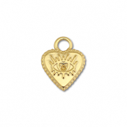 Breloques en acier Inox coeur avec Oeil Porte-Bonheur Dor&eacute;