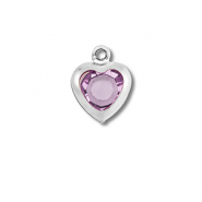 Breloques en acier Inox coeur Argent&eacute;-rose clair
