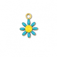 Breloques en acier Inox fleur Dor&eacute;-bleu-jaune