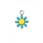Breloques en acier Inox fleur Argent&eacute;-bleu-jaune