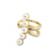 Boucles d'oreilles en acier inox ear cuff avec imitations perles Dor&eacute;-blanc