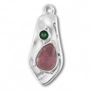 Breloques en m&eacute;tal DQ irr&eacute;gulier Argent&eacute; antique (sans nickel)-rose-vert