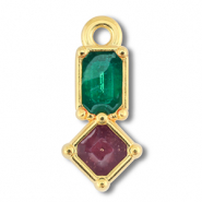 Breloques en m&eacute;tal DQ rectangle avec rhombe Dor&eacute; (sans nickel)-violet-vert