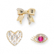 Pins oeil / c&oelig;ur / n&oelig;ud Dor&eacute;-rose fonc&eacute;-blanc