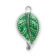 Breloques en acier Inox feuille Argent&eacute;-vert