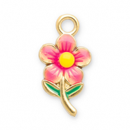 Breloques en acier Inox fleur Dor&eacute;-rose clair-jaune