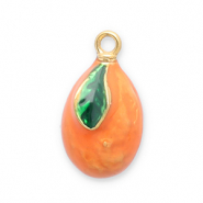 Breloques en acier Inox kumquat Dor&eacute;-orange-vert