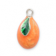 Breloques en acier Inox kumquat Argent&eacute;-orange-vert