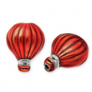 Perles en acier Inox montgolfi&egrave;re Argent&eacute;-rouge