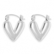 Boucles d'oreilles / cr&eacute;oles en acier Inox coeur Argent&eacute;
