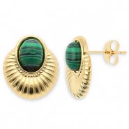 Boucles d'oreilles / puces en acier Inox ovale Dor&eacute;-vert fonce-noir