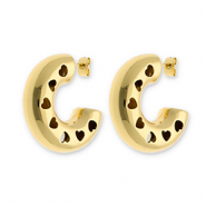 Boucles d'oreilles / puces en acier Inox avec des c&oelig;urs Dor&eacute;