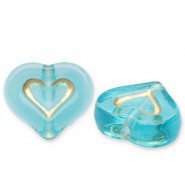 Perles acryliques c&oelig;ur Bleu sarcelle-dor&eacute;