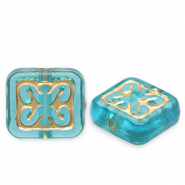 Perles acryliques rectangle Bleu sarcelle-dor&eacute;