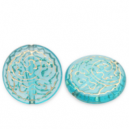 Perles acryliques disque Bleu sarcelle-dor&eacute;