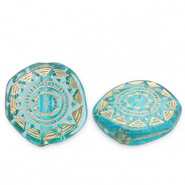 Perles acryliques disque irr&eacute;gulier Bleu sarcelle-dor&eacute;
