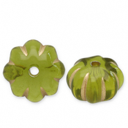 Perles acryliques fleur Vert olive-dor&eacute;