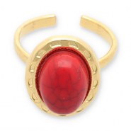 Bagues en acier Inox avec imitation de pierre naturelle Dor&eacute;-rouge
