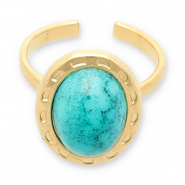 Bagues en acier Inox avec imitation de pierre naturelle Dor&eacute;-turquoise