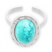 Bagues en acier Inox avec pierre naturelle Argent&eacute;-turquoise