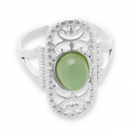 Bagues en acier Inox avec pierre naturelle Argent&eacute;-vert jade