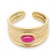 Bagues en acier Inox avec pierre naturelle Dor&eacute;-magenta
