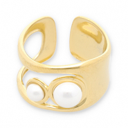 Bagues en acier Inox perles Dor&eacute;-blanc