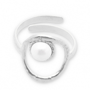 Bagues en acier Inox perles Argent&eacute;-blanc