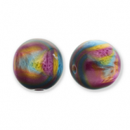Perles en r&eacute;sine avec pailletes 14mm Violet-bleu-dor&eacute;