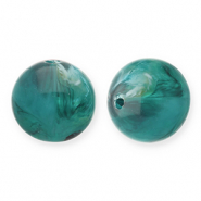 Perles acryliques 12 mm rond Vert sarcelle-blanc