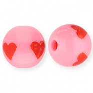 Perles acryliques 12 mm avec c&oelig;ur Rose-rouge