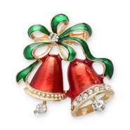 Broches cloches de No&euml;l Dor&eacute;-rouge-vert