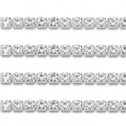 Cha&icirc;ne strass en acier Inox 4mm Argent&eacute;-cristal