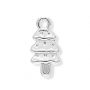 Breloques en acier Inox sapin de No&euml;l Argent&eacute;