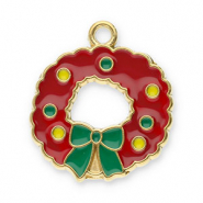 Breloques en acier Inox couronne de No&euml;l Dor&eacute;-rouge-vert-jaune