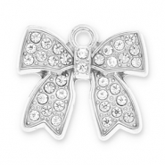 Breloques en acier Inox n&oelig;ud avec strass Argent&eacute;-transparent