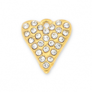 Breloques en acier Inox coeur avec strass Dor&eacute;-transparent