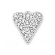 Breloques en acier Inox coeur avec strass Argent&eacute;-transparent