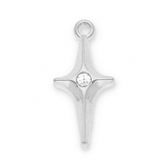 Breloques en acier Inox &eacute;toile avec strass Argent&eacute;-transparent