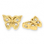 Perles en acier Inox papillon avec strass Dor&eacute;-transparent