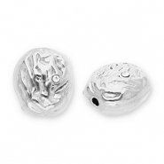 Perles en acier Inox ovale avec strass Argent&eacute;-transparent