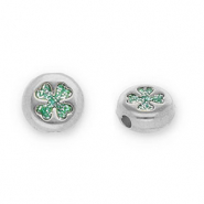 Perles en m&eacute;tal DQ rond avec tr&egrave;fle Argent&eacute; antique-paillet&eacute; turquoise (sans nickel)