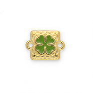 Breloques en m&eacute;tal DQ connecteur carr&eacute; avec tr&egrave;fle Dor&eacute;-vert (sans nickel)