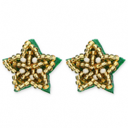 Boucles d'oreilles tendance &eacute;toile Dor&eacute;-blanc-vert