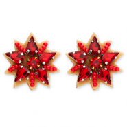 Boucles d'oreilles tendance &eacute;toile Rouge-argent&eacute;-marron