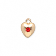 Breloques en m&eacute;tal c&oelig;ur avec strass Dor&eacute;-rouge