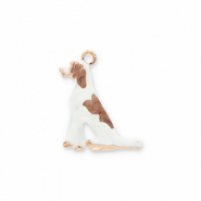 Breloques en m&eacute;tal chien Dor&eacute;-blanc-marron clair