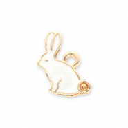 Breloques en m&eacute;tal lapin Dor&eacute;-blanc