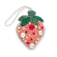 Breloque tendance fraise Rose-vert-agent&eacute;